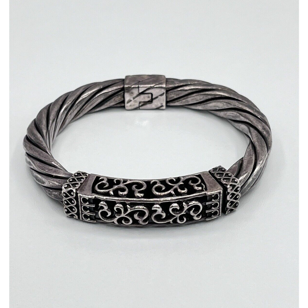 Sterling Silver 925 Vintage Estate Twisted Cable Rope Hinged Cuff Bracelet Heavy